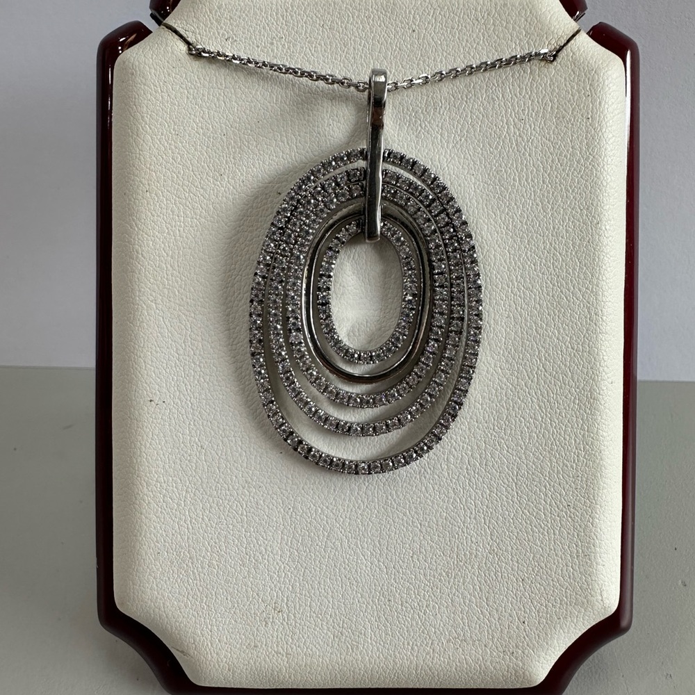 Sterling Silver Multi-Row Oval Pendant Necklace - Silver